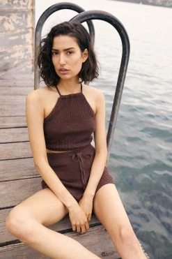 Shona Joy CALYPSO CROCHET DRAWSTRING SHORT - COCOA SHORTS & PANTS