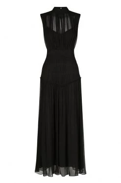 Shona Joy CLEMENCE HIGH NECK MIDI DRESS - BLACK DRESSES