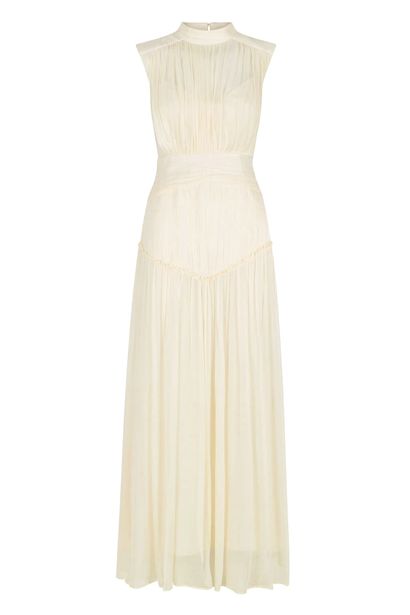 Shona Joy CLEMENCE HIGH NECK MIDI DRESS - CREAM 1 Shona Joy CLEMENCE HIGH NECK MIDI DRESS - CREAM