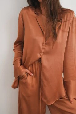 Shona Joy LA LUNE LOUNGE LONG SLEEVE SHIRT SET- COPPER BRIDESMAIDS