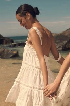 Shona Joy DRESSES COSMO LINEN TIERED FRILL MINI DRESS - RICE