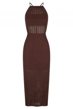 Shona Joy DRESSES CALYPSO CROCHET OPEN BACK MIDI DRESS - COCOA