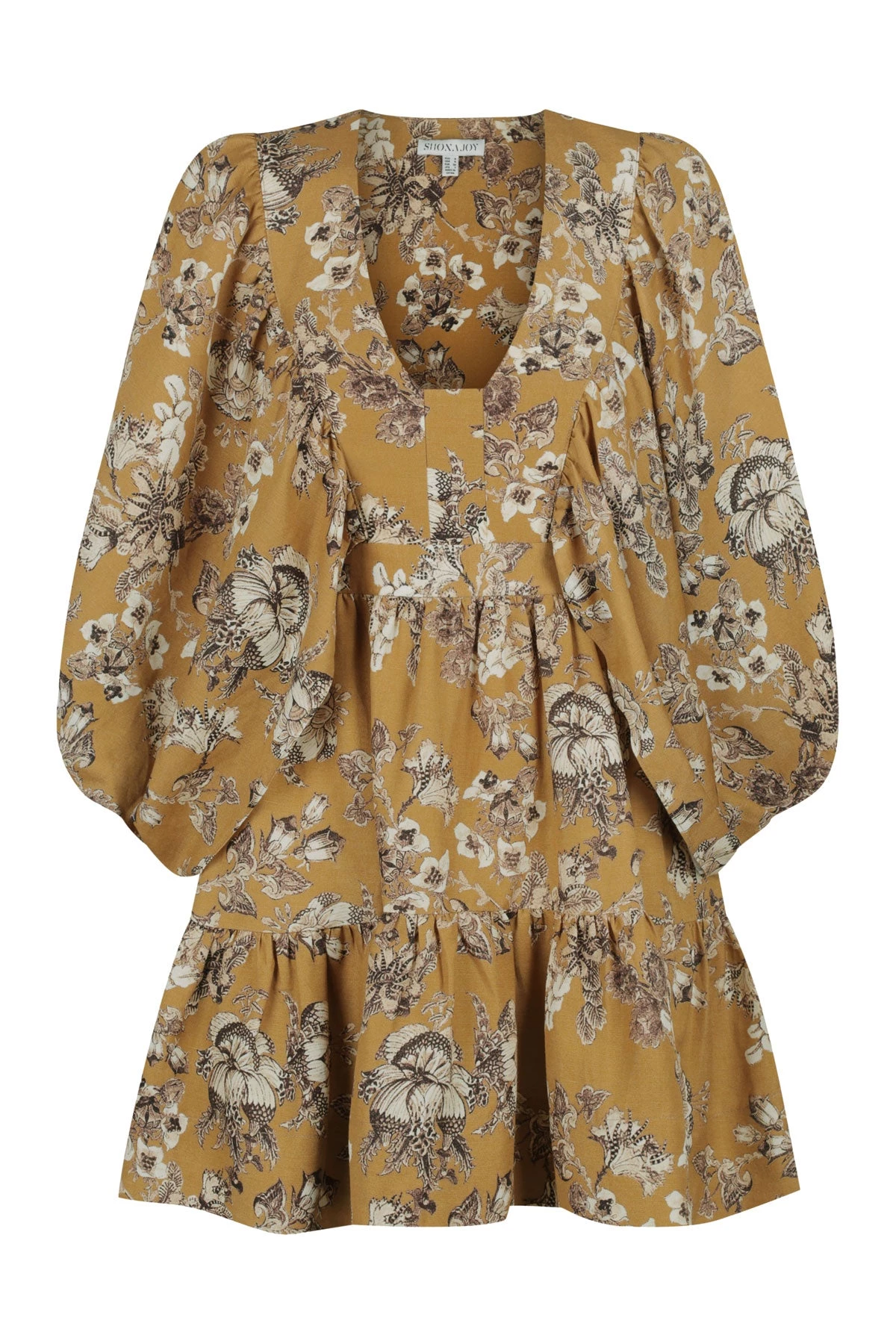 Shona Joy DRESSES CECILIA LINEN PLUNGED BALLOON SLEEVE MINI DRESS 1 Shona Joy DRESSES CECILIA LINEN PLUNGED BALLOON SLEEVE MINI DRESS