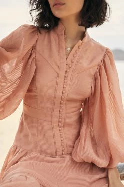 Shona Joy CHARLOTTE HIGH NECK MIDI DRESS - DESERT ROSE DRESSES