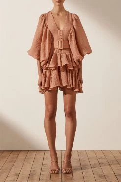 Shona Joy CHARLOTTE PLUNGED DRAPED MINI DRESS - DESERT ROSE 10 Shona Joy CHARLOTTE PLUNGED DRAPED MINI DRESS - DESERT ROSE