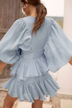 Shona Joy DRESSES CHARLOTTE PLUNGED DRAPED MINI DRESS - BLUE SMOKE