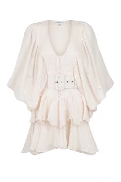 Shona Joy CHARLOTTE PLUNGED DRAPED MINI DRESS - ECRU DRESSES