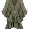 Shona Joy DRESSES CHARLOTTE PLUNGED DRAPED MINI DRESS - KHAKI