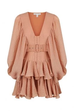 Shona Joy CHARLOTTE PLUNGED DRAPED MINI DRESS - DESERT ROSE