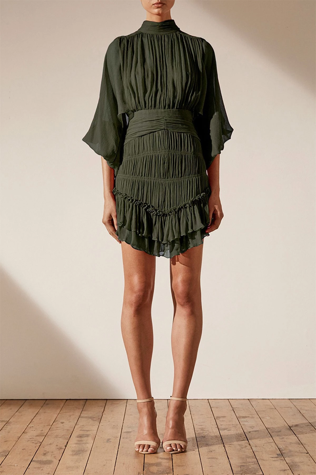 Shona Joy CLEMENCE LONG SLEEVE MINI DRESS - OLIVE 2 Shona Joy CLEMENCE LONG SLEEVE MINI DRESS - OLIVE