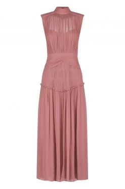 Shona Joy CLEMENCE HIGH NECK MIDI DRESS - ANTIQUE ROSE