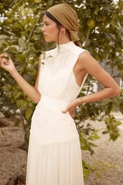 Shona Joy CLEMENCE HIGH NECK MIDI DRESS - CREAM