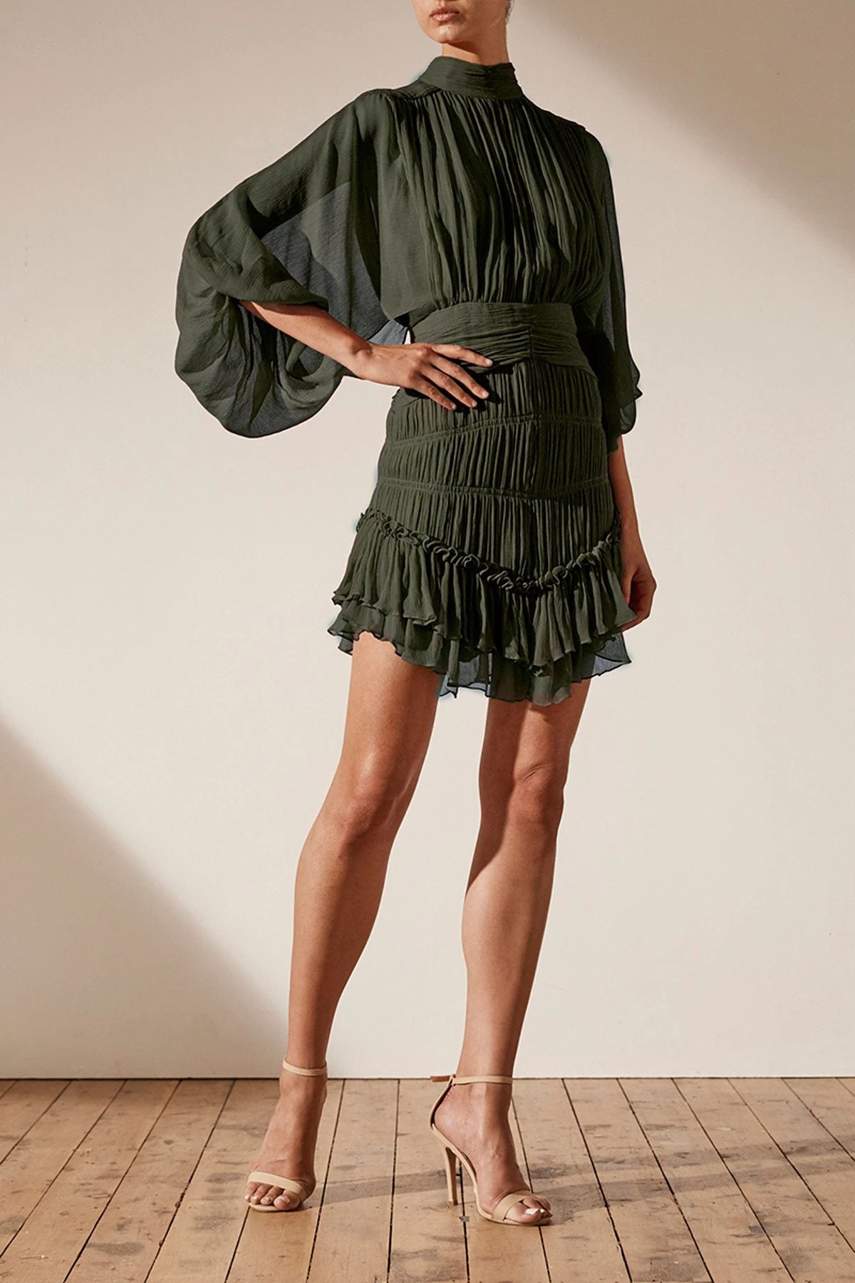 Shona Joy CLEMENCE LONG SLEEVE MINI DRESS - OLIVE 3 Shona Joy CLEMENCE LONG SLEEVE MINI DRESS - OLIVE