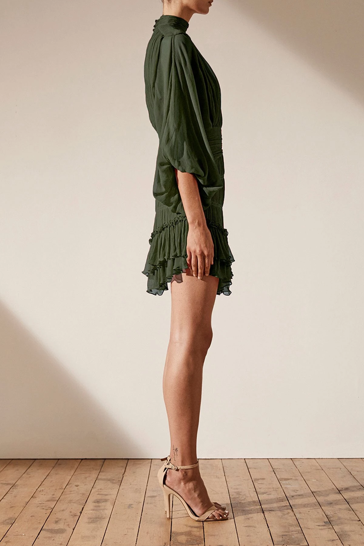 Shona Joy CLEMENCE LONG SLEEVE MINI DRESS - OLIVE 4 Shona Joy CLEMENCE LONG SLEEVE MINI DRESS - OLIVE