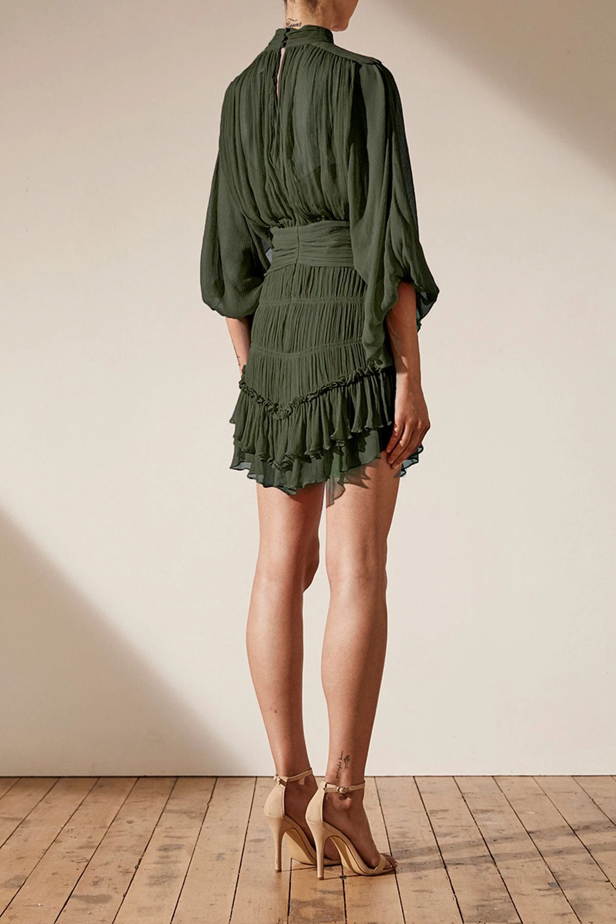 Shona Joy CLEMENCE LONG SLEEVE MINI DRESS - OLIVE 5 Shona Joy CLEMENCE LONG SLEEVE MINI DRESS - OLIVE