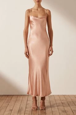 Shona Joy LA LUNE BACKLESS BIAS MIDI DRESS - DESERT ROSE