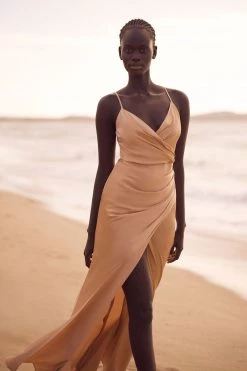 Shona Joy BEST SELLERS LA LUNE CROSS DRAPED MAXI DRESS - DESERT ROSE