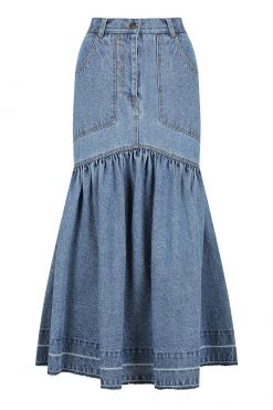 Shona Joy SKIRTS EMILY FIT AND FLARE MIDI SKIRT - INDIGO