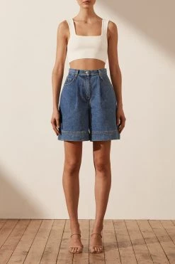 Shona Joy SHORTS & PANTS EMILY HIGH WAISTED SHORT - INDIGO