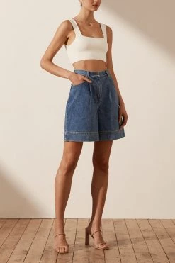Shona Joy SHORTS & PANTS EMILY HIGH WAISTED SHORT - INDIGO