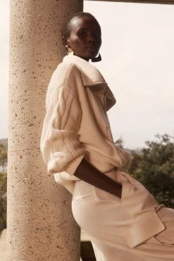 Shona Joy EVA CABLE ZIP UP JUMPER - CREMA TOPS