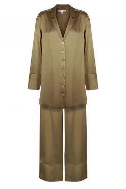 Shona Joy BRIDESMAIDS LA LUNE LOUNGE LONG SLEEVE SHIRT SET- WARM OLIVE