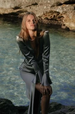 Shona Joy LA LUNE FRILL CUFF BIAS MIDI DRESS - SAGE DRESSES