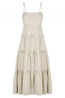 Shona Joy DRESSES FIONA OPEN BACK TIERED MIDI DRESS - OATMEAL