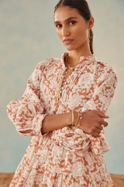 Shona Joy DRESSES FLOR LINEN BALLOON SLEEVE PIN TUCK TIERED MINI DRESS