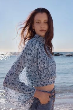 Shona Joy FRANCESCA HIGH NECK BALLOON SLEEVE CROP BLOUSE TOPS