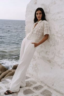 Shona Joy FRYDA LINEN SHORT SLEEVE SHIRT - RICE TOPS