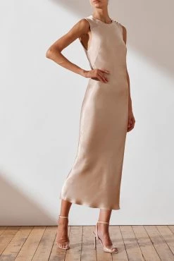 Shona Joy LA LUNE BIAS SLEEVELESS MIDI DRESS - GOLD