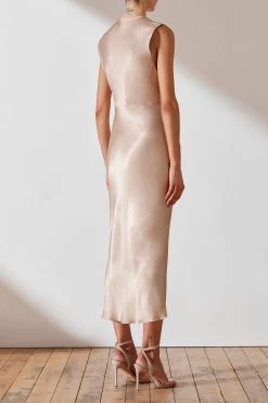 Shona Joy LA LUNE BIAS SLEEVELESS MIDI DRESS - GOLD