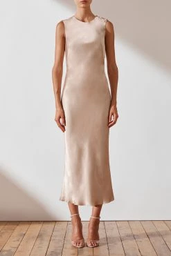 Shona Joy LA LUNE BIAS SLEEVELESS MIDI DRESS - GOLD