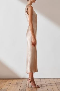 Shona Joy LA LUNE BIAS SLEEVELESS MIDI DRESS - GOLD