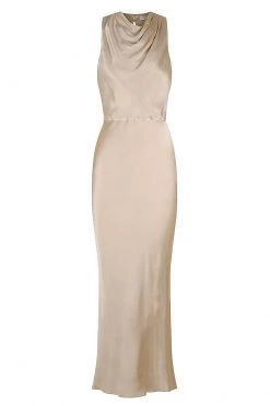 Shona Joy LA LUNE HIGH NECK MIDI DRESS - GOLD