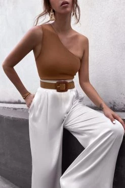 Shona Joy BASIC ONE SHOULDER TOP - TAN TOPS