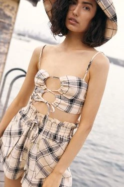 Shona Joy INDRA LINEN LACE UP BRALETTE TOPS