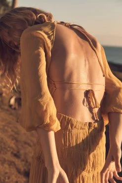 Shona Joy IRIS CUT OUT BACKLESS MIDI DRESS - SAFFRON