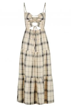 Shona Joy INDRA LINEN LACE UP BACKLESS MIDI DRESS DRESSES
