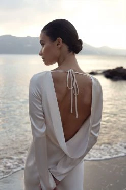 Shona Joy LA LUNE LONG SLEEVE BACKLESS MINI DRESS - CREAM