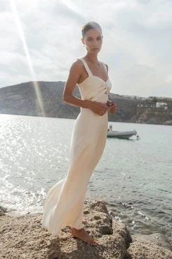 Shona Joy LA LUNE BOW TIE MAXI DRESS - CREAM