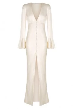 Shona Joy DRESSES LA LUNE FRILL CUFF BIAS MIDI DRESS - CREAM