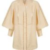 Shona Joy JOIA LINEN PIN TUCK TUXEDO SHIRT - BISCUIT TOPS