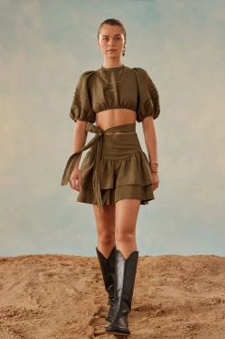 Shona Joy SKIRTS JULIANA LINEN FRILL MINI SKIRT - FOREST