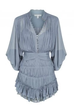 Shona Joy DRESSES KAYLA BUTTON UP RUCHED MINI DRESS - BLUE SMOKE