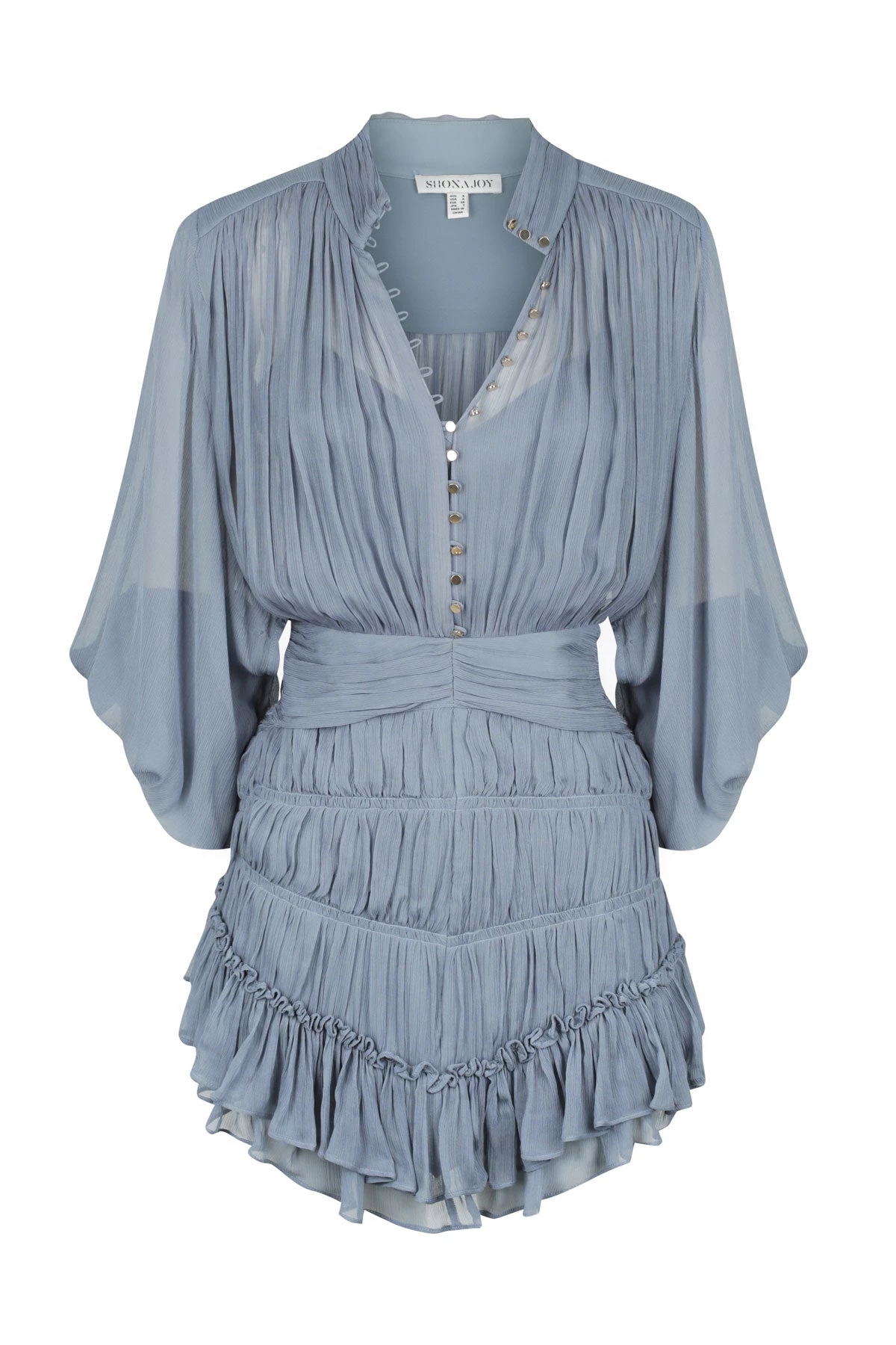 Shona Joy DRESSES KAYLA BUTTON UP RUCHED MINI DRESS - BLUE SMOKE 1 Shona Joy DRESSES KAYLA BUTTON UP RUCHED MINI DRESS - BLUE SMOKE