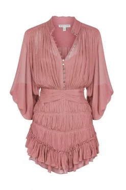 Shona Joy KAYLA BUTTON UP RUCHED MINI DRESS - ANTIQUE ROSE