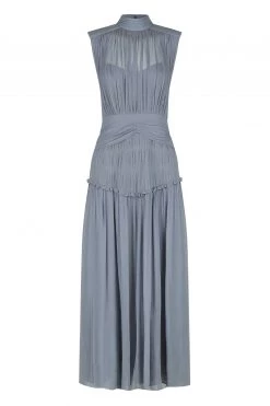 Shona Joy DRESSES KAYLA HIGH NECK MIDI DRESS - BLUE SMOKE