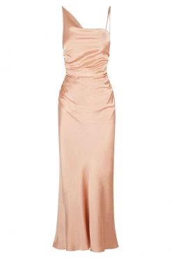 Shona Joy DRESSES LA LUNE ASYMMETRICAL BIAS COWL MIDI DRESS - DESERT ROSE